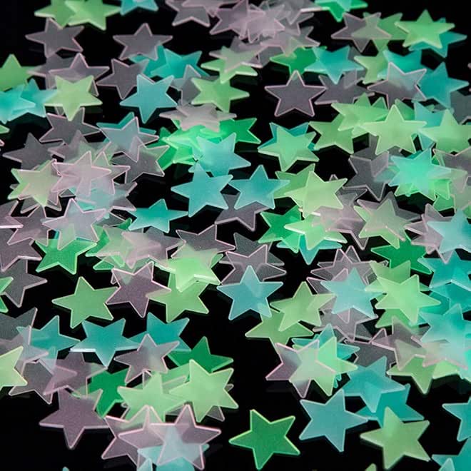 Rcan 100 Pcs/set Creative Adhesive Luminous Fluorescent Star Wall Sticker 3D Glow In The Dark Kids Bedroom Nursery Room Decoration Halloween Party Decor (Multicolor)