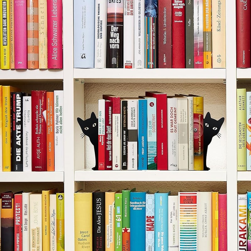 Ecqizer ايكوايزر مساند كتب معدنية بتصميم قطة لطيفة، اطراف كتب على شكل قطة لطيفة للارفف ورف الكتب والاغراض الزخرفية للمنزل والمكتب ورف الكتب، هدايا لمحبي القطط للنساء (اسود) - Image 3