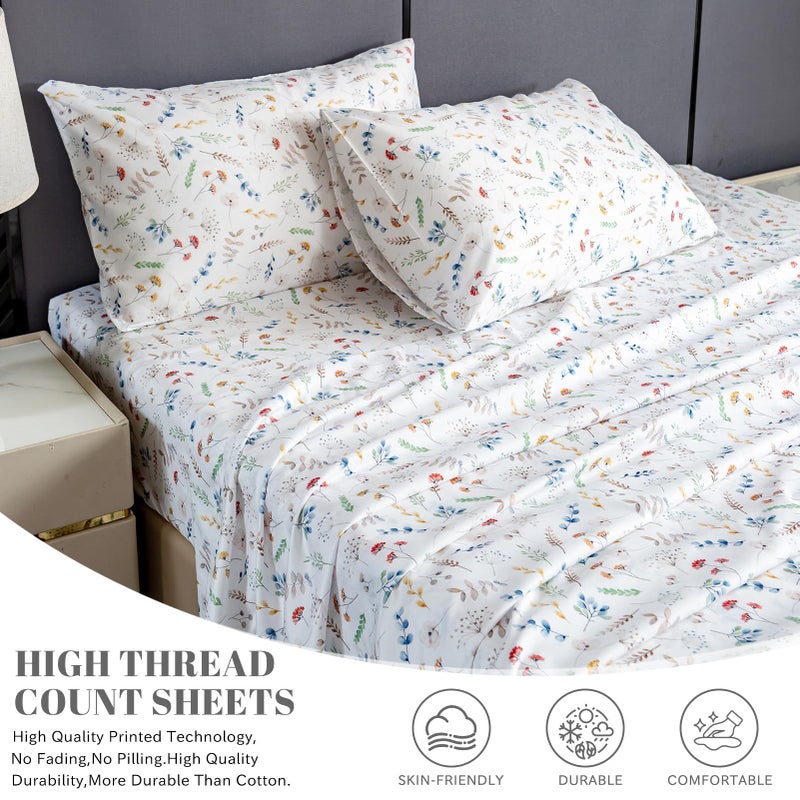 Bedlifes Full Sheet Set Ultra Soft, Breathable, Silky Flower Deep Pocket 100% Microfiber Bedding, 4 Piece Full Size White Floral - Image 3