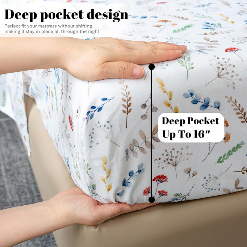 Bedlifes Full Sheet Set Ultra Soft, Breathable, Silky Flower Deep Pocket 100% Microfiber Bedding, 4 Piece Full Size White Floral - Image 5
