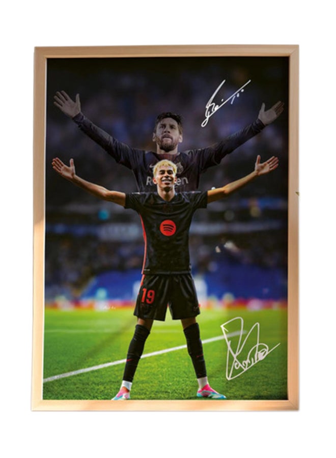 Boomah Accessories Lamine Yamal and Lionel Messi Barcelona Printed Autograph - Framed Poster 30x40cm - Football Memorabilia, Soccer Collectible, Gift for Fans , Man Cave
