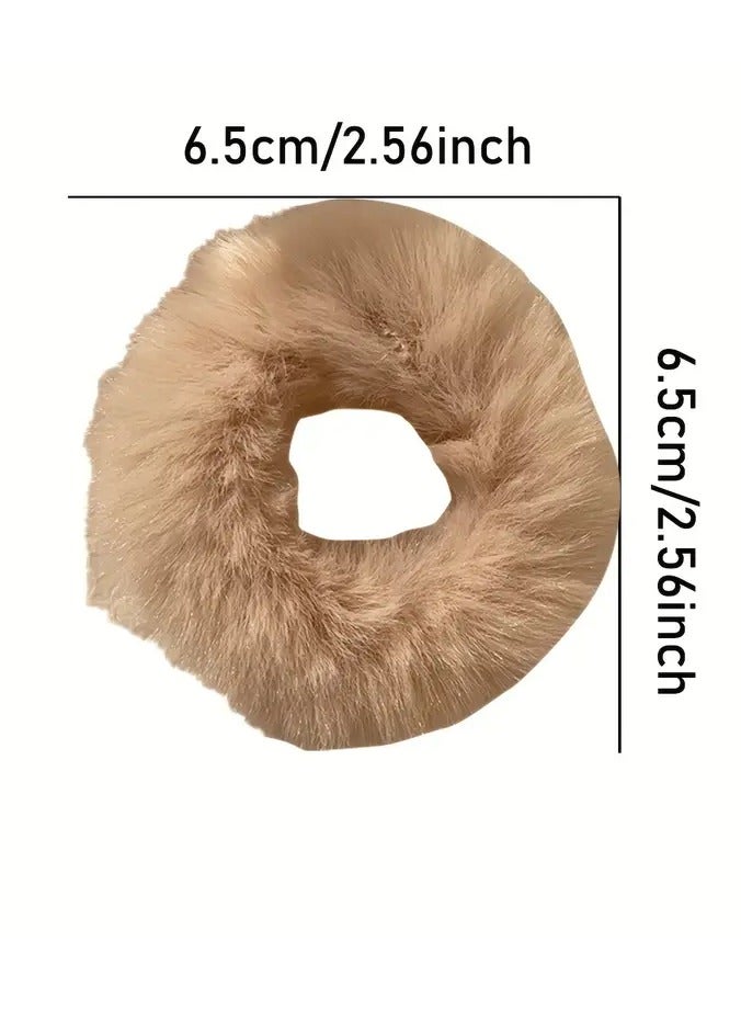 Ucanbe 7pcs Women's Plush Hair Scrunchies in Coffee Tones - Soft Teddy Fleece, Cute & Sweet Style, Solid Color Elastic Bands for Autumn & Winter - Elegant, Lightweight Hair Accessories, Scrunchies for Hair  - Image 3