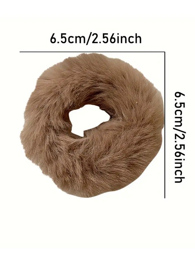 Ucanbe 7pcs Women's Plush Hair Scrunchies in Coffee Tones - Soft Teddy Fleece, Cute & Sweet Style, Solid Color Elastic Bands for Autumn & Winter - Elegant, Lightweight Hair Accessories, Scrunchies for Hair  - Image 4