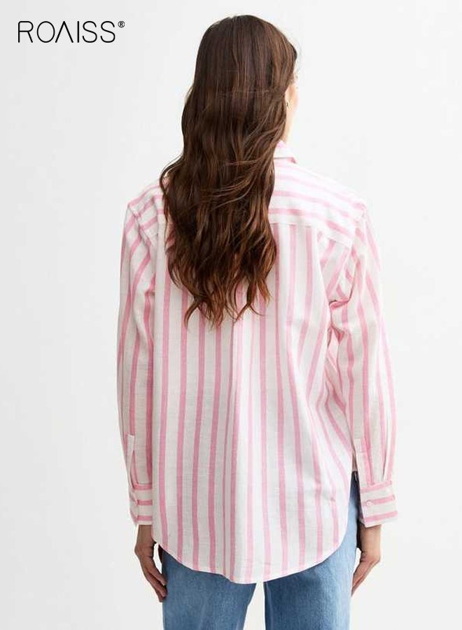 roaiss Spring Women's Long Sleeve Popover Shirt Fashionable Checkered Shirt Casual Button Polo Shirt for Everyday Wear Loose Fit Lapel Collar Tops with Pocket - Image 5