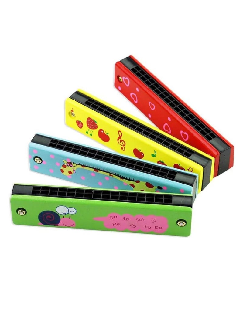 تشو داي لعبة هارمونيكا خشبية مطلية، هارمونيكا بـ 16 فتحة، لعبة تعليمية للأطفال، هدية (ألوان عشوائية) - Image 1