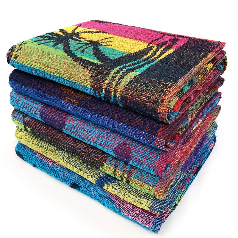 Ipanema Terry Jacquard Travel Beach Towel 30 x 60 inch  6 Pack  Assorted Designs Dolphin  Seashells  Fishes  Sailing 100 Cotton