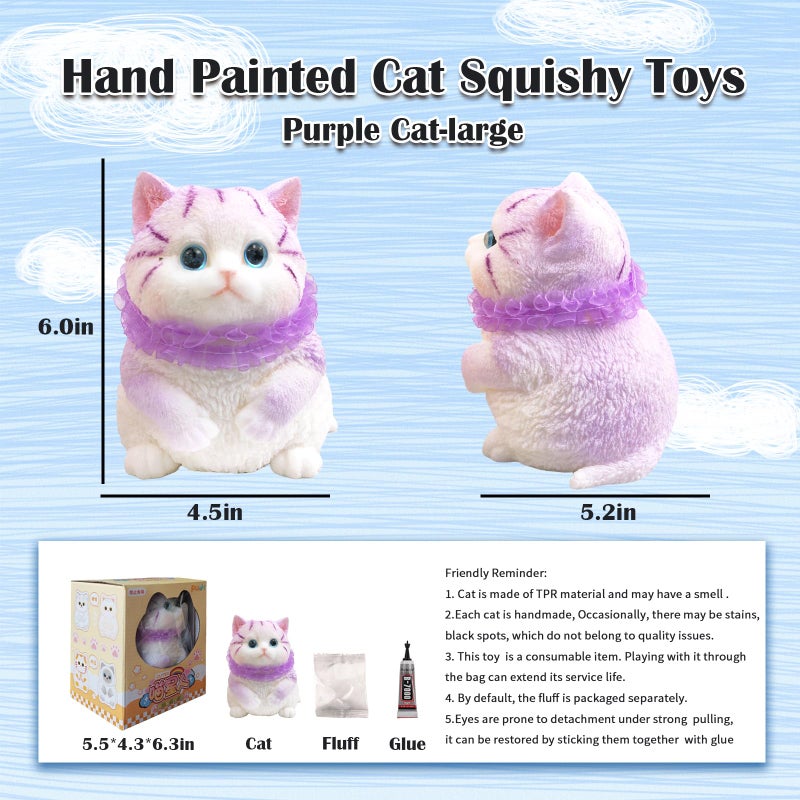 QOUXZ Big Hand Painted Cat Squishy Toys Large Cute Ultra Soft Kitty Squeeze Fidget Toys For Stress Relief  Kawaii Squishies Sticky Animal Toys For Adults Kids Decompression Sensory Balls Toys For Autism - Image 2