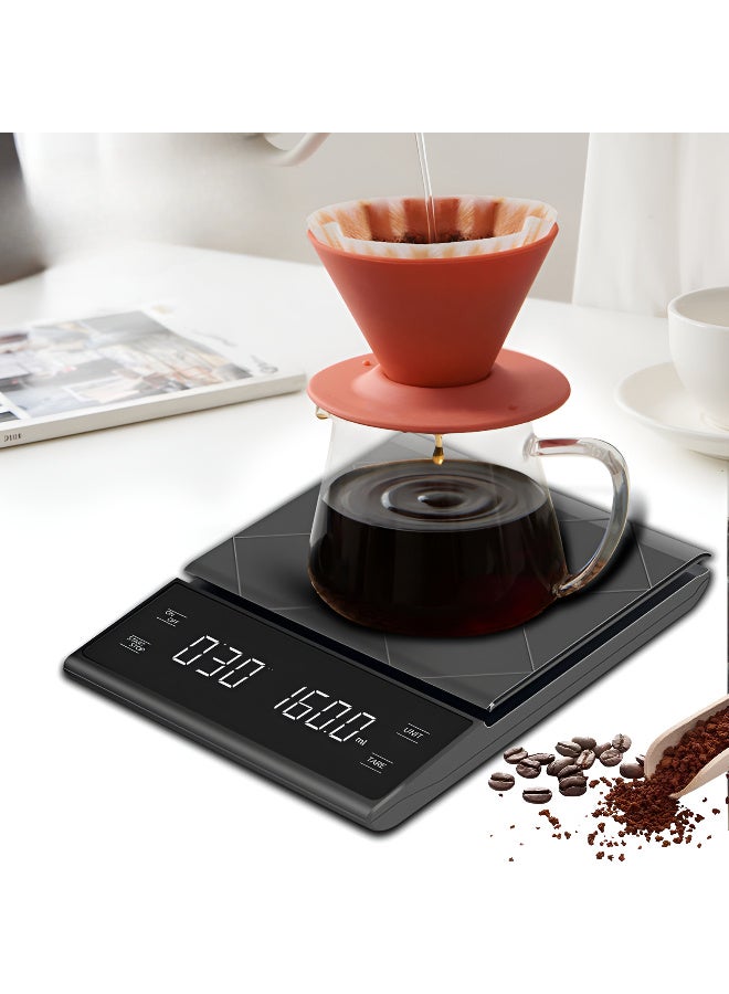 ARABIQO Digital Coffee Scale with Timer – 3kg/0.1g Precision, Espresso Drip Pour Over Scale with Backlit LED Display, USB Rechargeable, Tare Function – Ideal for Baristas & Home Brewing (Black) - Image 3
