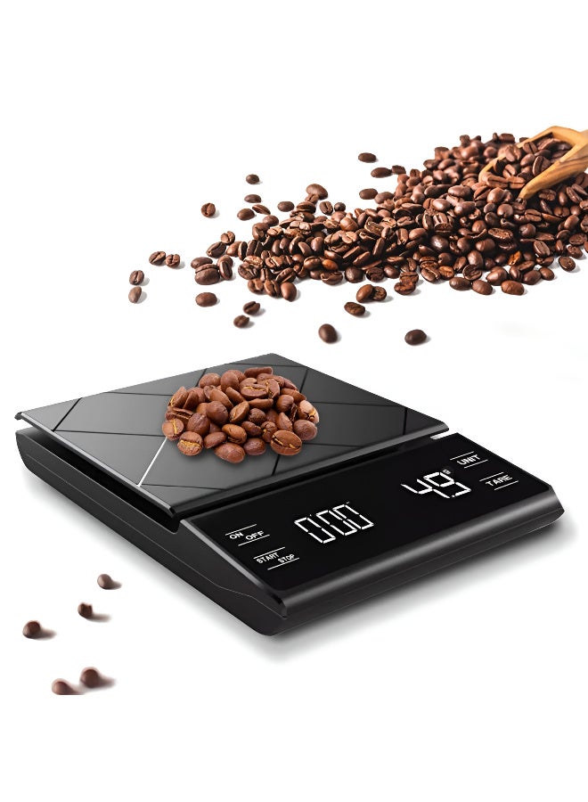 ARABIQO Digital Coffee Scale with Timer – 3kg/0.1g Precision, Espresso Drip Pour Over Scale with Backlit LED Display, USB Rechargeable, Tare Function – Ideal for Baristas & Home Brewing (Black) - Image 1
