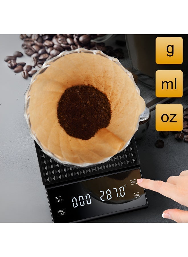 ARABIQO Digital Coffee Scale with Timer – 3kg/0.1g Precision, Espresso Drip Pour Over Scale with Backlit LED Display, USB Rechargeable, Tare Function – Ideal for Baristas & Home Brewing (Black) - Image 5