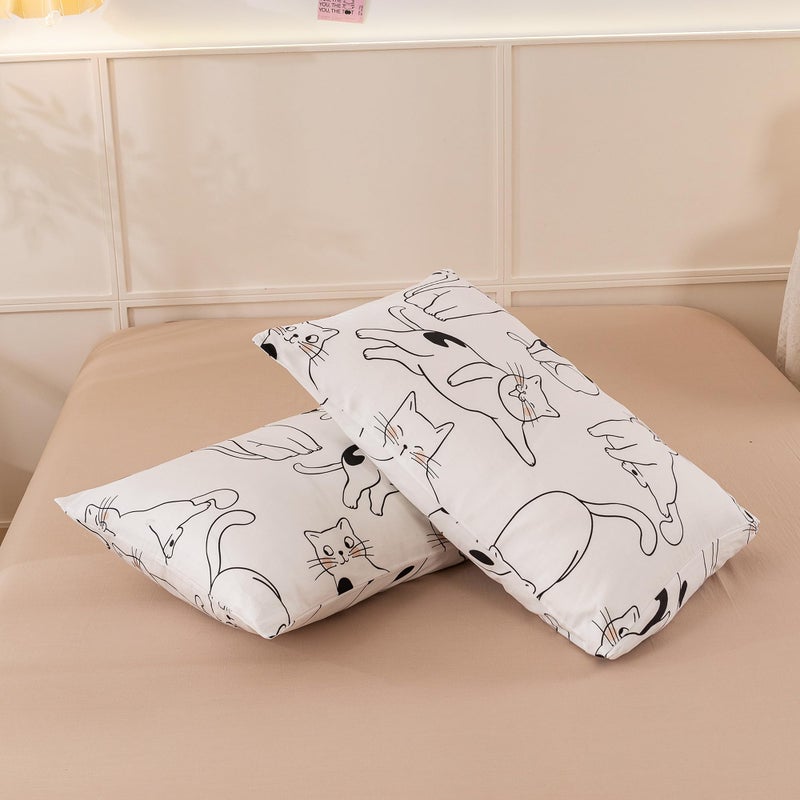 ECOCOTT ECOCOTT 2 Pack Pillowcase Queen Size  Cartoon Cats Pattern Pillow Cases Set  100% Cotton Pillow Covers with Envelope Closure (Queen  20""x30"")  - Image 3