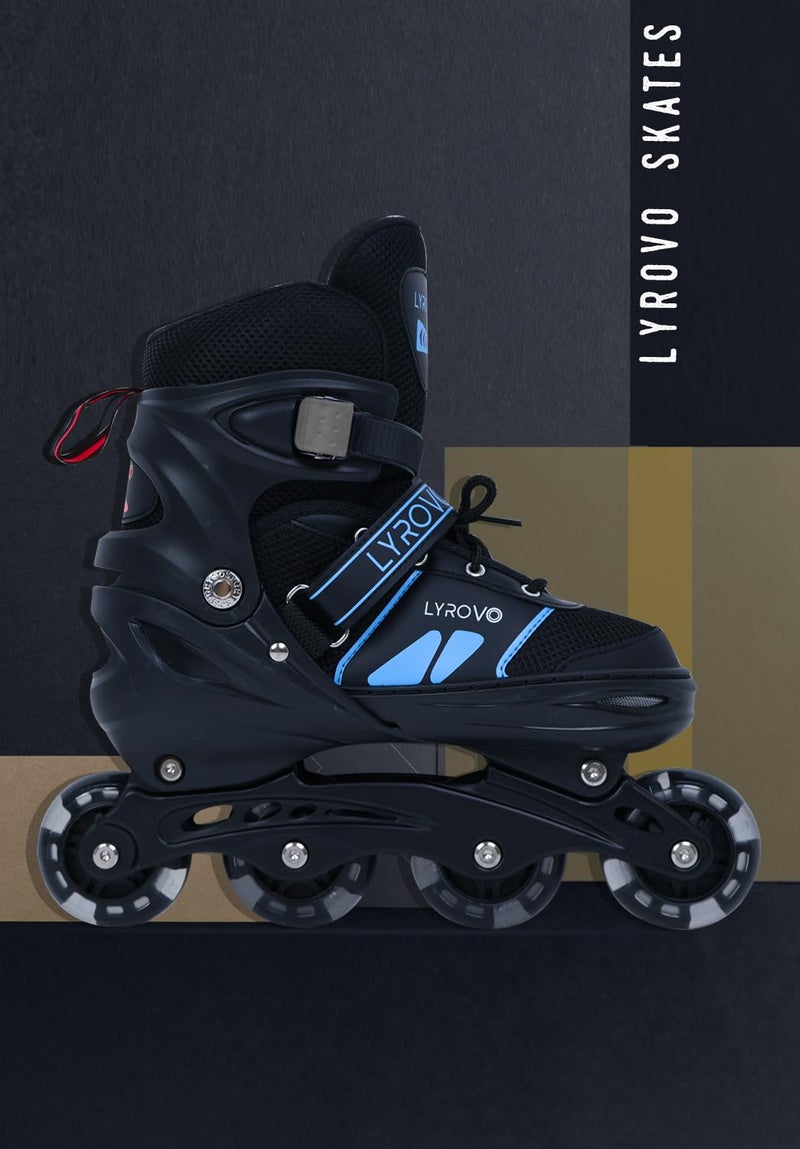 Lyrovo Kids Aluminium Inline Skates Shoes (S, Blue) - Image 3