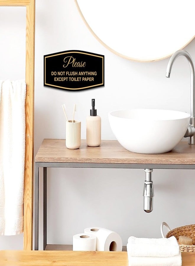 All Quality علامة من فضلك لا تقم بFlush أي شيء باستثناء ورق التواليت | تركيب سهل | علامات الحمام (ذهبي مصقول/أسود) - صغير (1 عبوة) - Image 2