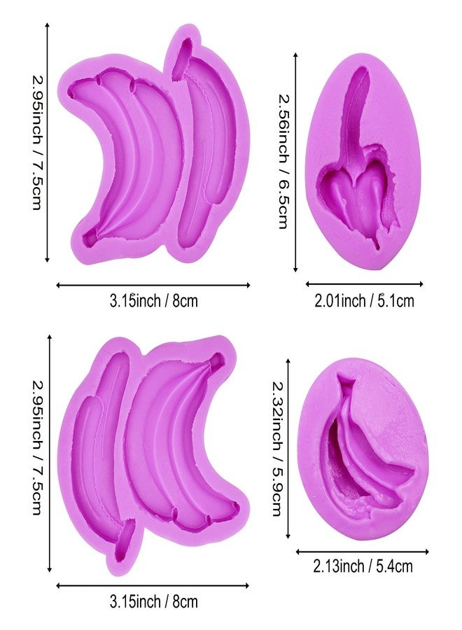 acvcatto 3D Banana Silicone Mold, Fruit Cake Decorating Fondant Molds, for Cupcake Toopers Kitchen Baking Bread Biscuit Making Mousse Almond Sugar Plaster Clay Resin, 4-Piece Set - Image 2