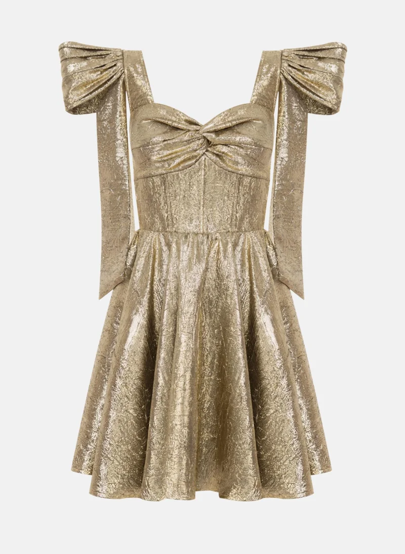 Lichi Puffy mini dress in metallic fabric with accent shoulders