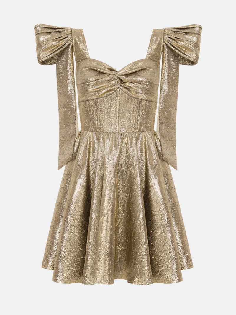 Lichi Puffy mini dress in metallic fabric with accent shoulders - Image 2