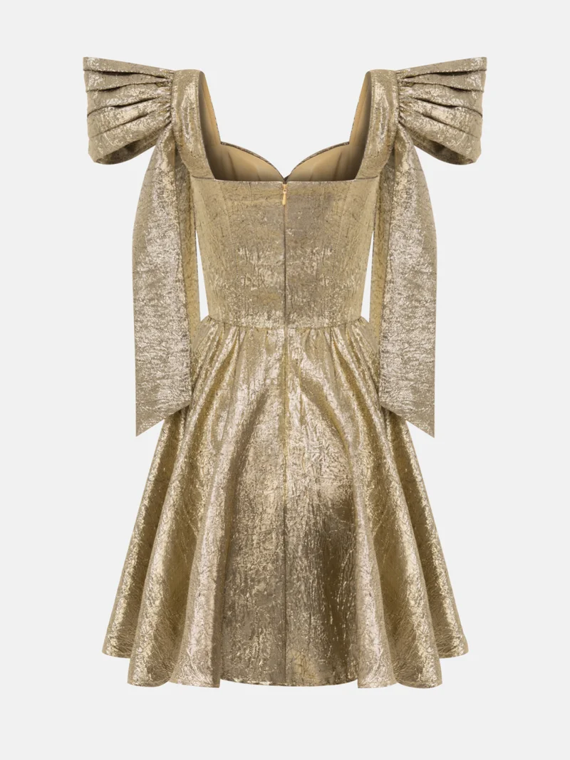 Lichi  Puffy mini dress in metallic fabric with accent shoulders for Women | Best Price UAE