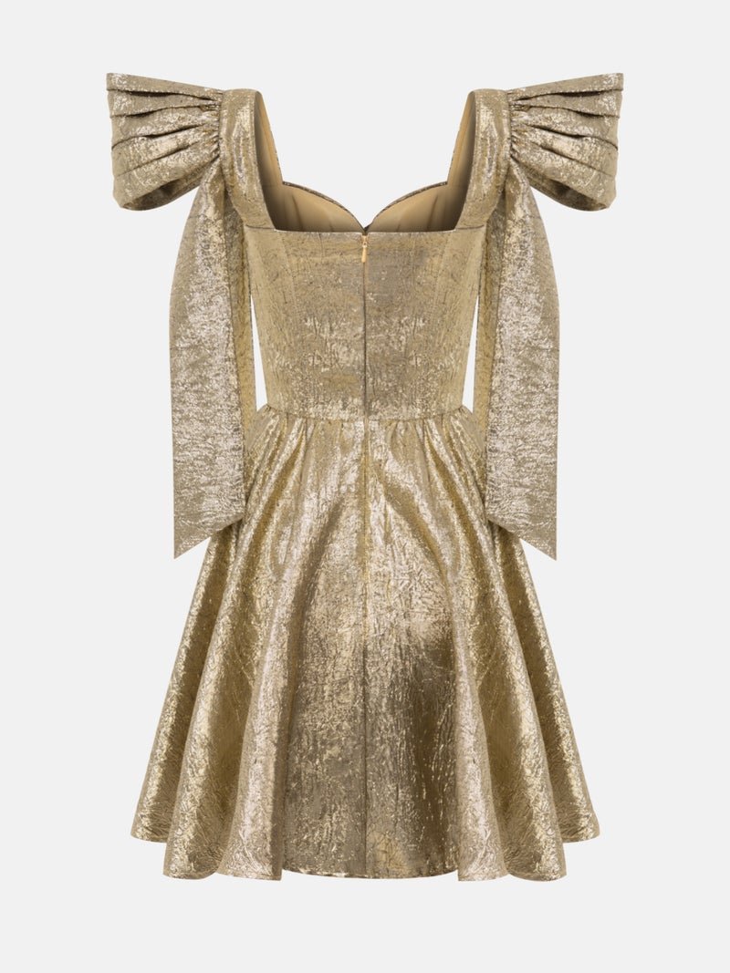 Lichi Puffy mini dress in metallic fabric with accent shoulders - Image 4