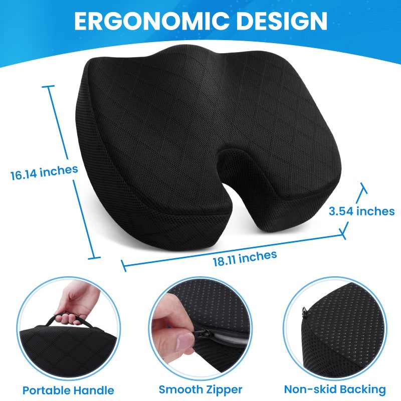TushGuard Seat Cushion, Office Chair Cushions, Car Seat Cushion, Non-Slip Sciatica & Back Coccyx Tailbone Pain Relief Chair Pad for Computer Desk, Wheelchair, Driving (Black, X-Large) - Image 2