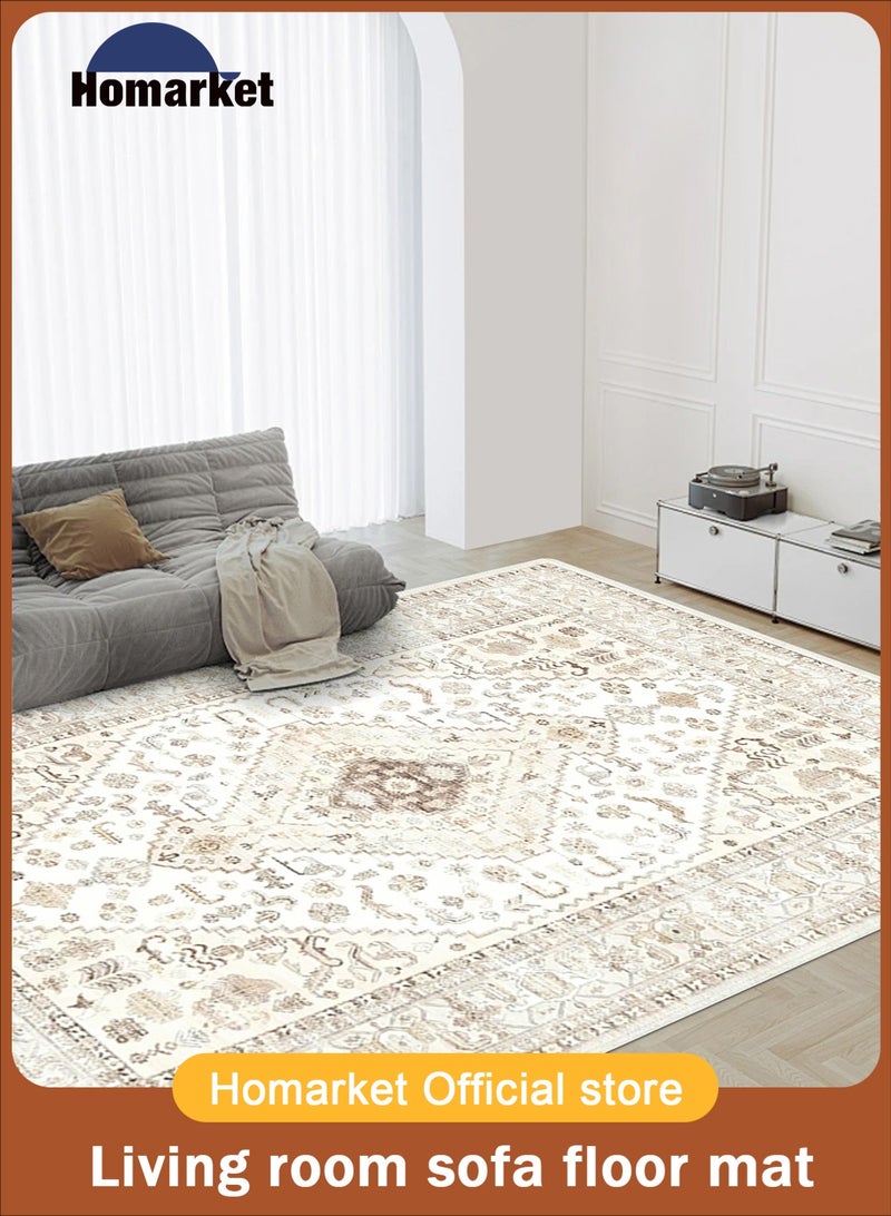 HomarKet Floral Area Rug Soft Large Rugs for Bedroom Aesthetic Dining Room Rug Vintage Printed Non Slip Low Pile Living Room Carpet for Family Room Foyer Den Office Beige160*230cm - Image 1
