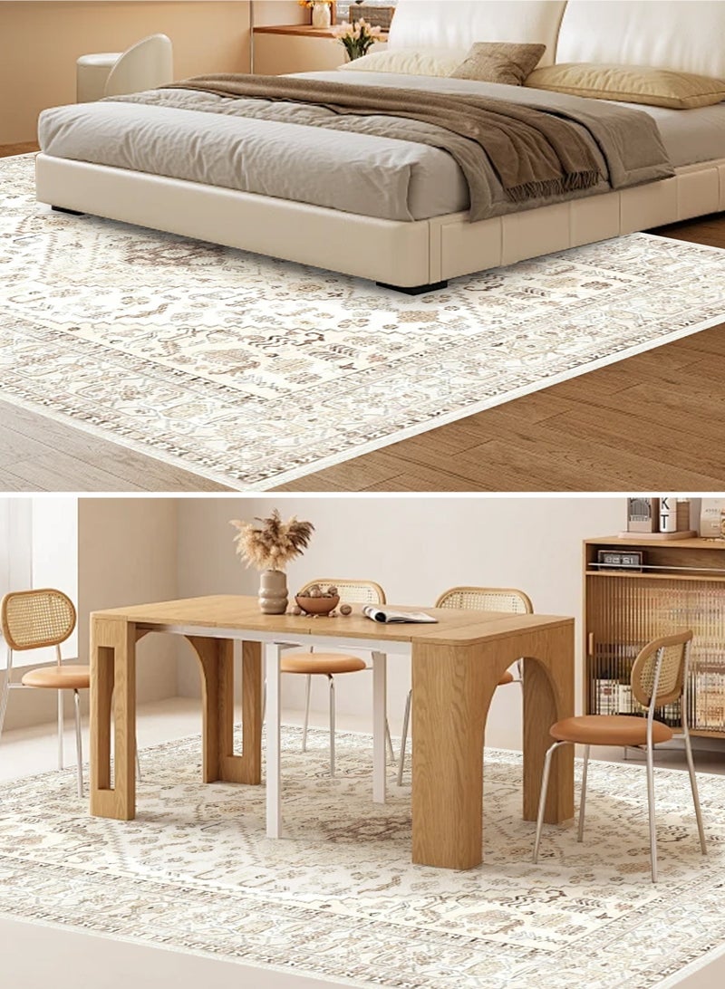 HomarKet Floral Area Rug Soft Large Rugs for Bedroom Aesthetic Dining Room Rug Vintage Printed Non Slip Low Pile Living Room Carpet for Family Room Foyer Den Office Beige160*230cm - Image 5
