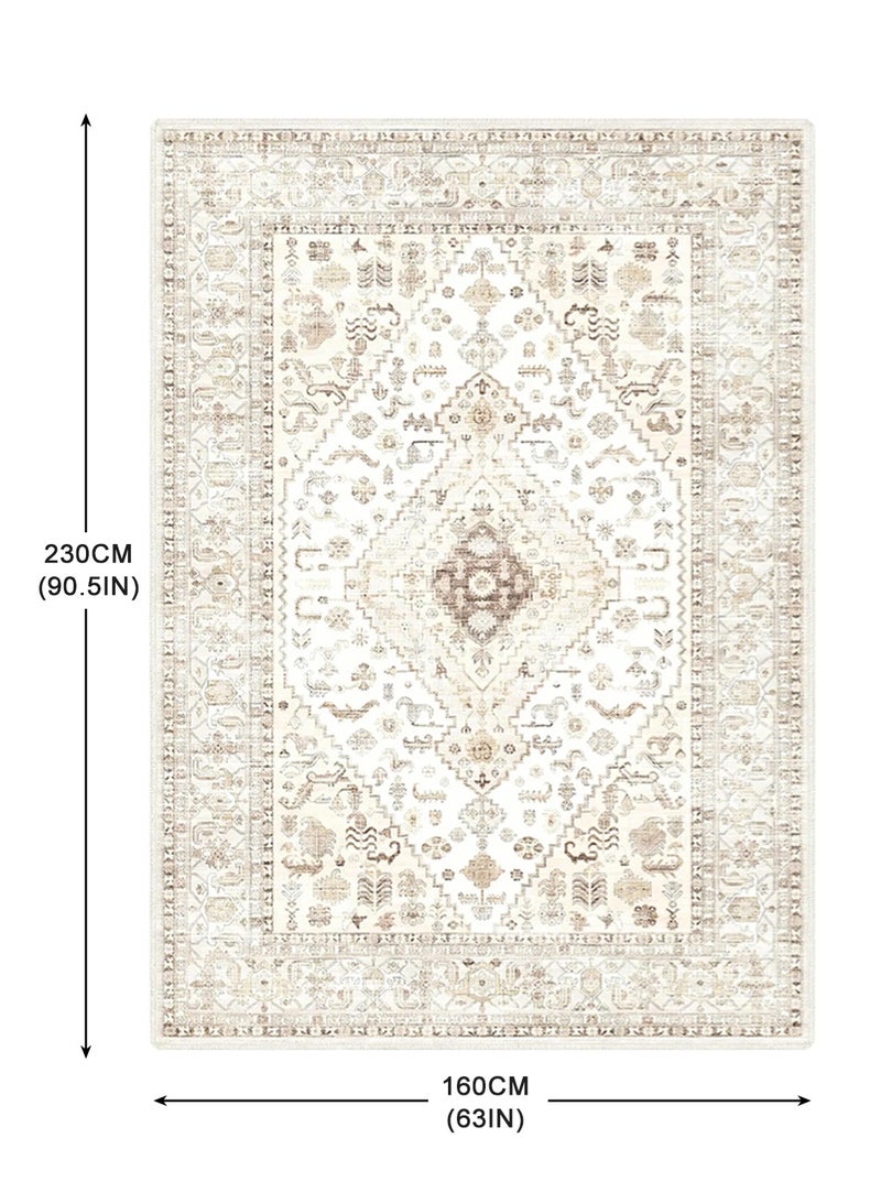 HomarKet Floral Area Rug Soft Large Rugs for Bedroom Aesthetic Dining Room Rug Vintage Printed Non Slip Low Pile Living Room Carpet for Family Room Foyer Den Office Beige160*230cm - Image 3