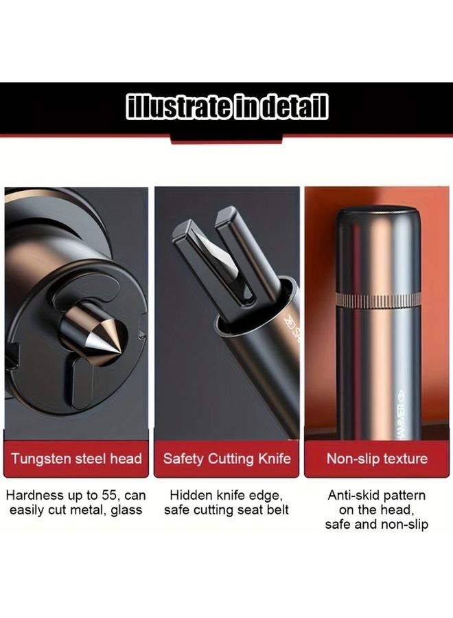 Black 2 In 1 Emergency Car Safety Hammer With Window Breaker And Seatbelt Cutter - Image 4