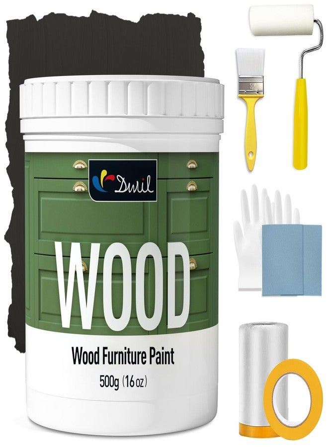 DWIL Matte Finish Furniture Paint - 16 Oz Wood Paint for Cabinets, Doors, Tables, and Dressers Refinishing - Water-Based, Non-Toxic & Odorless, Easy to Apply(Black)-With Tools - Image 1