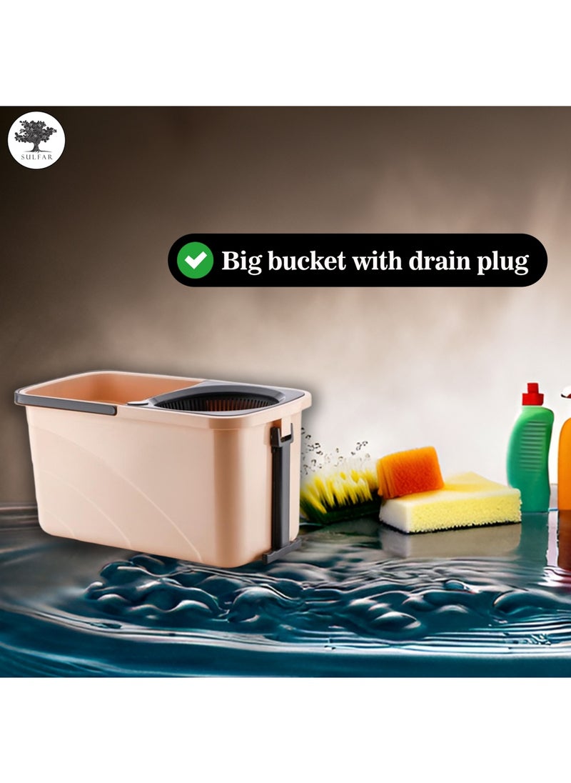 Sulfar Spin Bucket Mop Set with Plastic Wringer and Auto-fold Handle, Peach, (1 Extra Refill) - pzsku/ZFB7EB98D9B0109B96DA0Z/45/_/1733915872/211b0aff-68c7-470e-916f-beb40b59d4c6