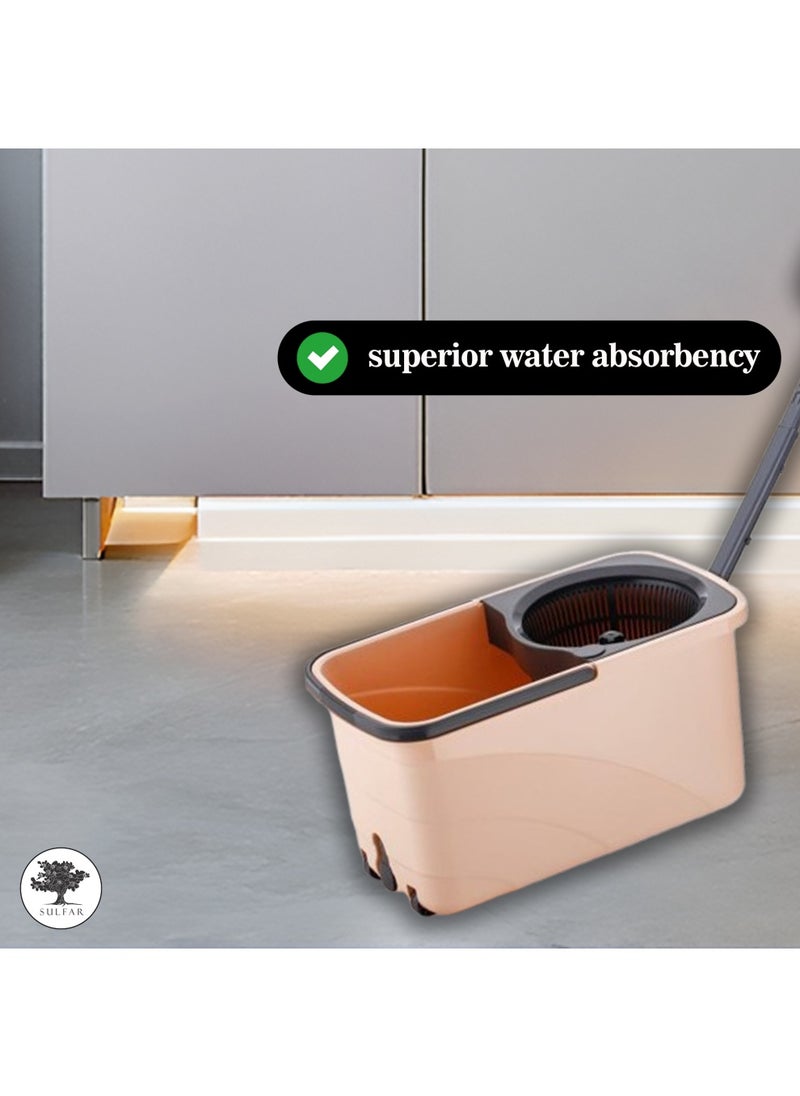 Sulfar Spin Bucket Mop Set with Plastic Wringer and Auto-fold Handle, Peach, (1 Extra Refill) - pzsku/ZFB7EB98D9B0109B96DA0Z/45/_/1733915873/4dbb5440-f8a5-4b42-bfa5-8054eab45478