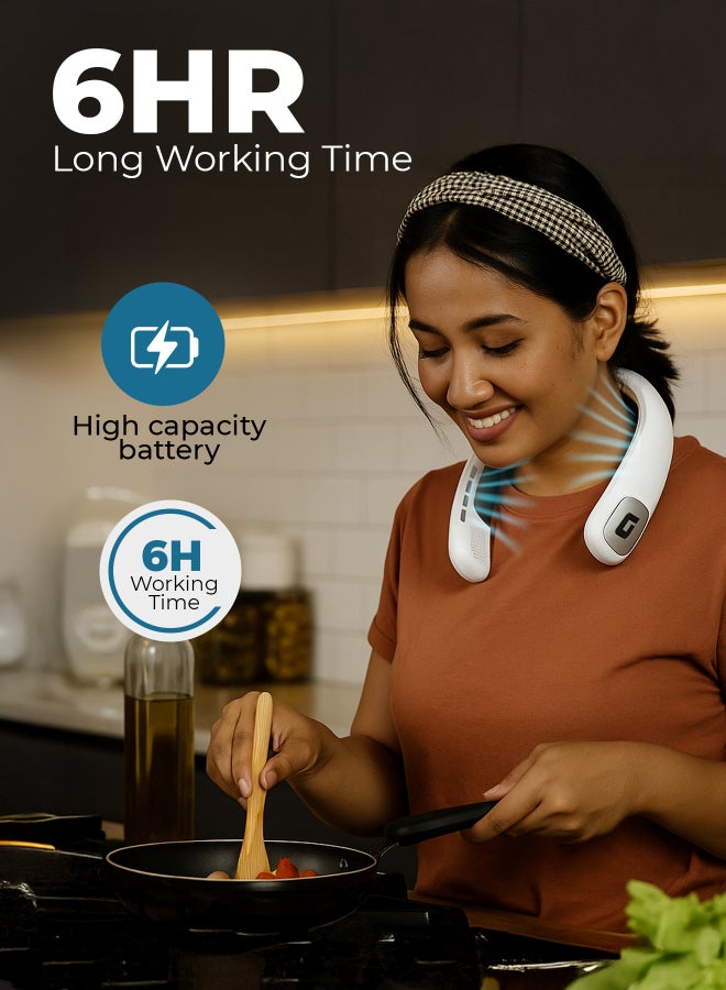 GEEPAS Portable Neck Fan- GF21227/ 6 Hours Long Working Time, 3 Speed Levels/ Digital Display, Lightweight, Rechargeable for Indoor and Outdoor Use/ Silent, Safe and Secure/ White, 2 Years Warranty GF21227 white - Image 3