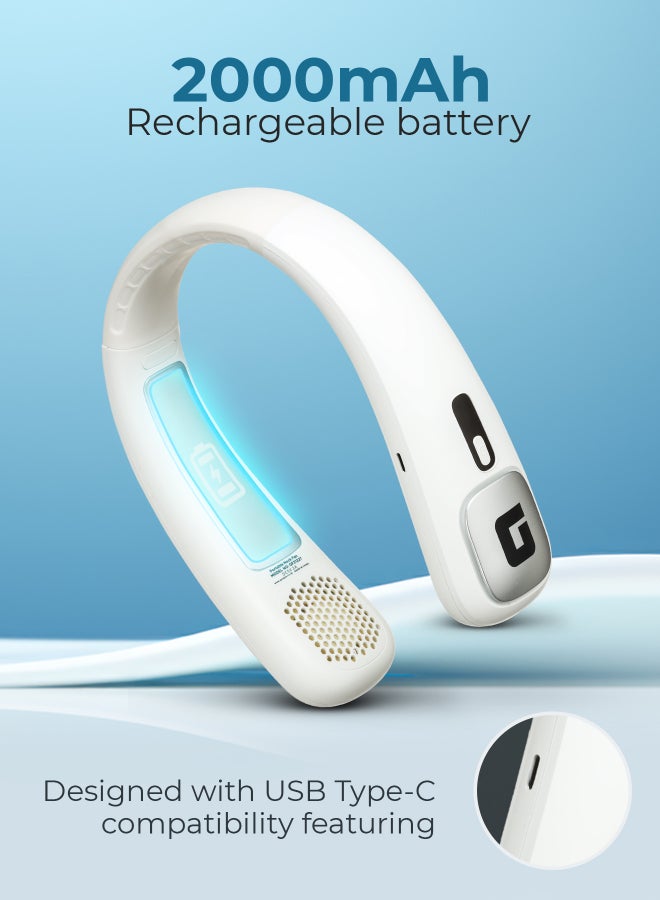 GEEPAS Portable Neck Fan- GF21227/ 6 Hours Long Working Time, 3 Speed Levels/ Digital Display, Lightweight, Rechargeable for Indoor and Outdoor Use/ Silent, Safe and Secure/ White, 2 Years Warranty GF21227 white - Image 4