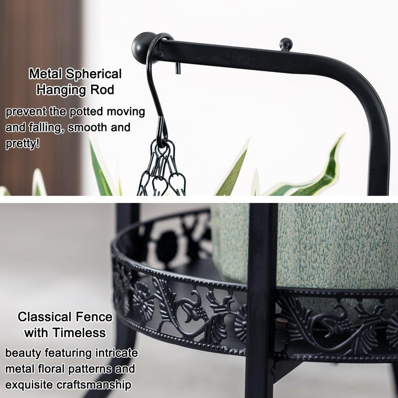 COPREE 2-tier Hanging Plant Stand 2 Pack, Space-Saving Iron Planter Shelves Flower Pot Organizer Rack Multiple Flower Pot Display Holder Shelf Indoor Outdoor Heavy Duty Planter Shelving Unit - Image 4