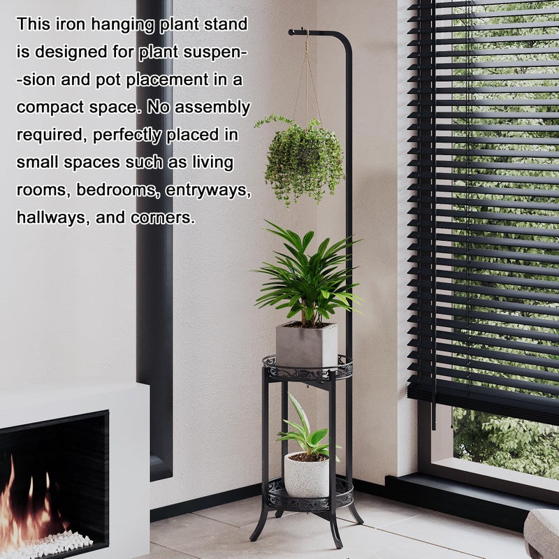 COPREE 2-tier Hanging Plant Stand 2 Pack, Space-Saving Iron Planter Shelves Flower Pot Organizer Rack Multiple Flower Pot Display Holder Shelf Indoor Outdoor Heavy Duty Planter Shelving Unit - Image 2