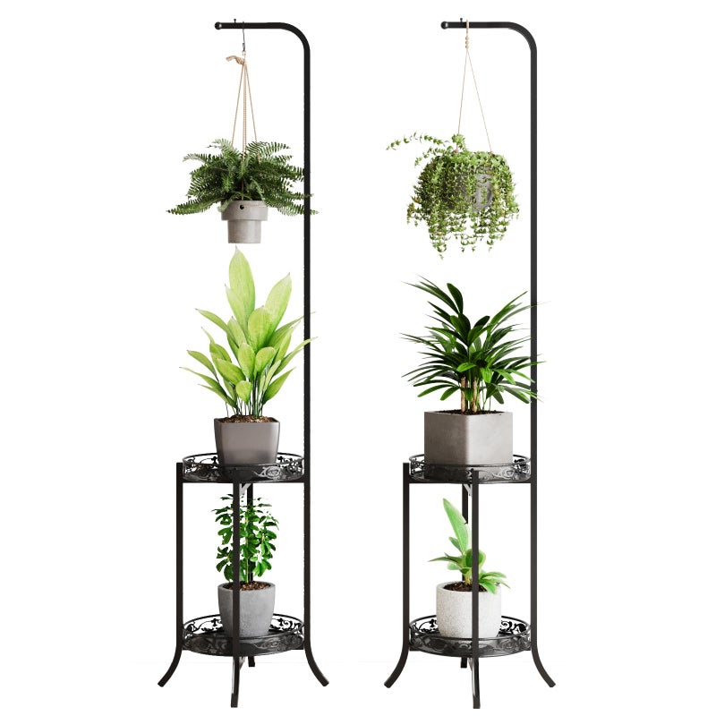 COPREE 2-tier Hanging Plant Stand 2 Pack, Space-Saving Iron Planter Shelves Flower Pot Organizer Rack Multiple Flower Pot Display Holder Shelf Indoor Outdoor Heavy Duty Planter Shelving Unit - Image 1