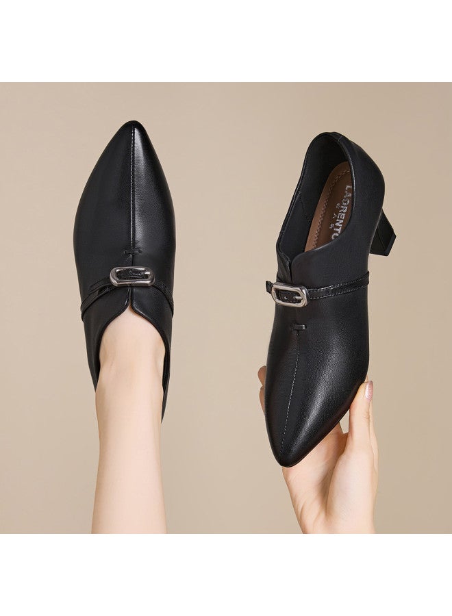 Old Man'S Head Sheepskin】pointed-toe Pumps Women's 2025 Autumn New Genuine Leather Office Shoes Mid-heel Fashion Shoes - Image 2