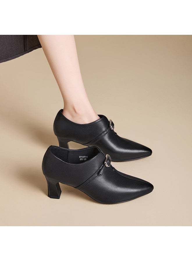 Old Man'S Head Sheepskin】pointed-toe Pumps Women's 2025 Autumn New Genuine Leather Office Shoes Mid-heel Fashion Shoes - Image 4
