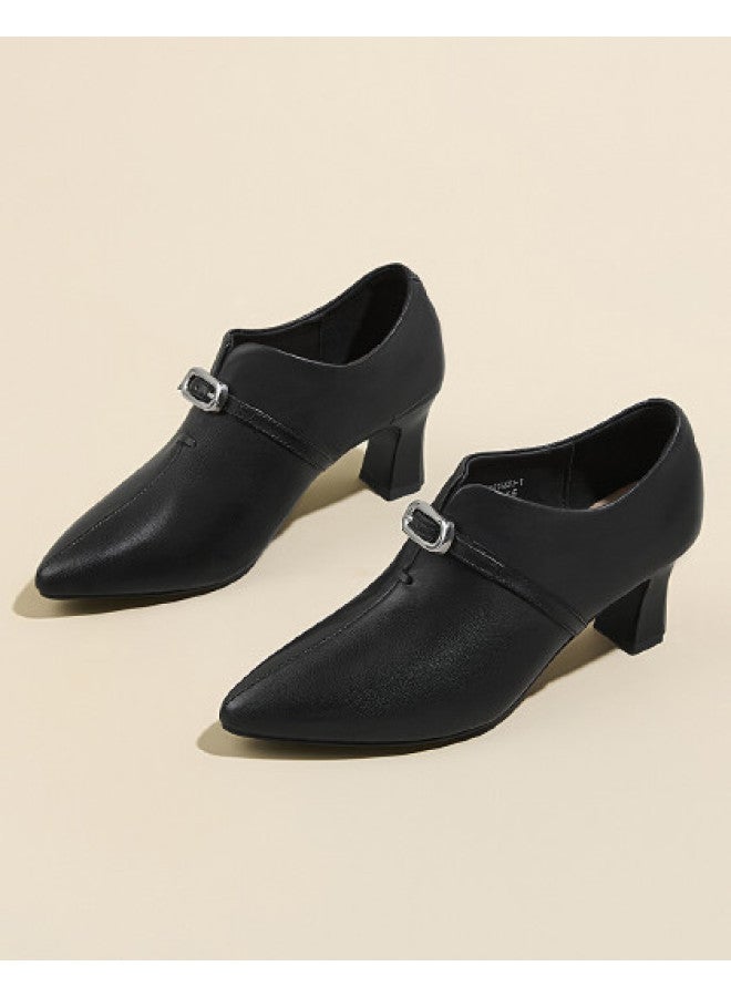 Old Man'S Head Sheepskin】pointed-toe Pumps Women's 2025 Autumn New Genuine Leather Office Shoes Mid-heel Fashion Shoes - Image 1