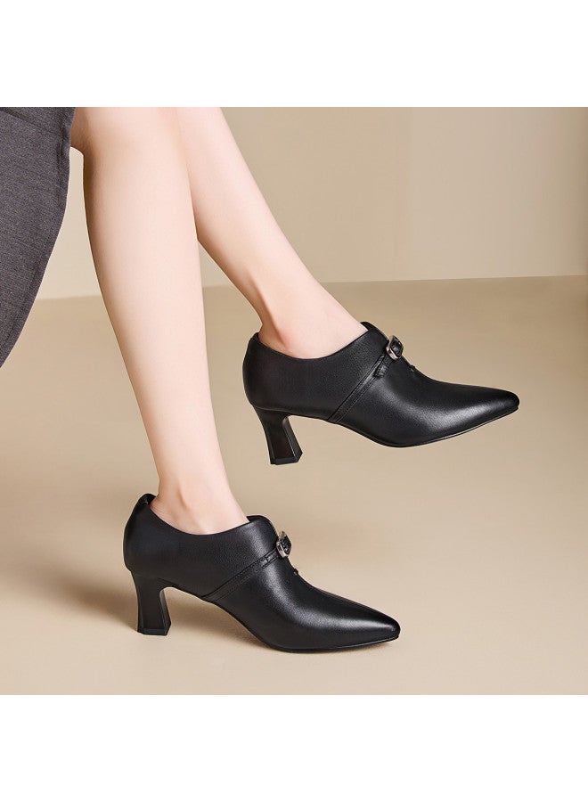 Old Man'S Head Sheepskin】pointed-toe Pumps Women's 2025 Autumn New Genuine Leather Office Shoes Mid-heel Fashion Shoes - Image 5