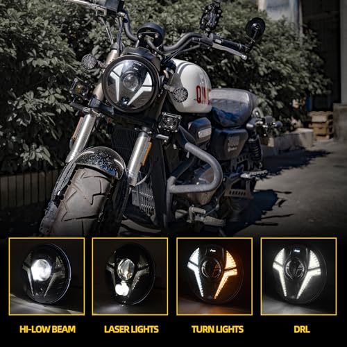 NKCELL POWER 7 Inch LED Motorcycle Laser Headlight Assembly with DRL Lo/Hi Beam & Turn Signal Light for Harley Davidson Honda Yamaha Kawasaki Suzuki Softail Road King Glide Hornet - Image 2