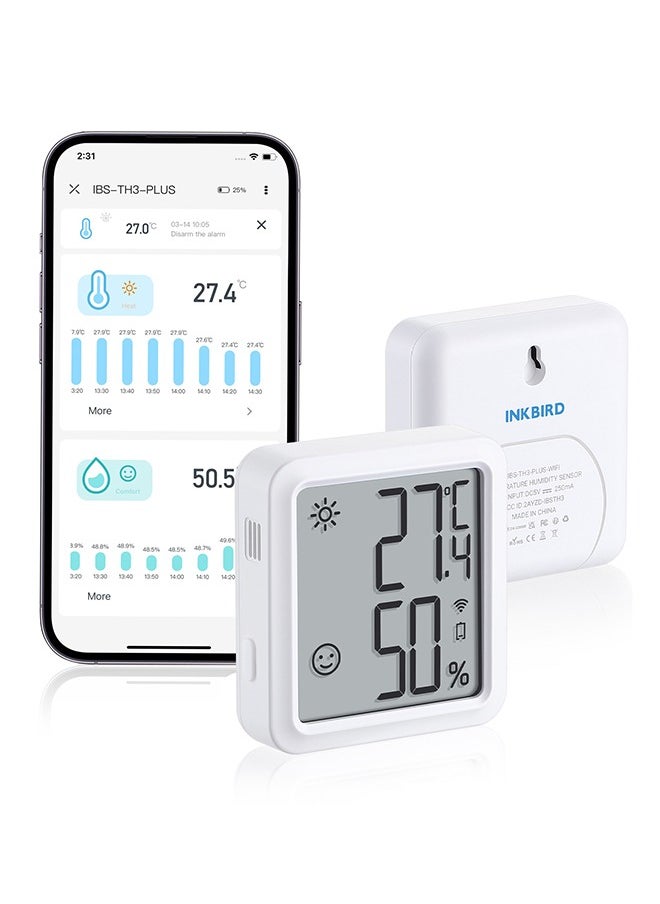 INKBIRD - INKBIRD WiFi Thermometer Hygrometer Monitor Indoor Temperature Humidity Smart Sensor IBS-TH3-PLUS-WIFI with LCD Display App Notification Alert 1 Year Data Storage Export Remote Monitor - Image 1