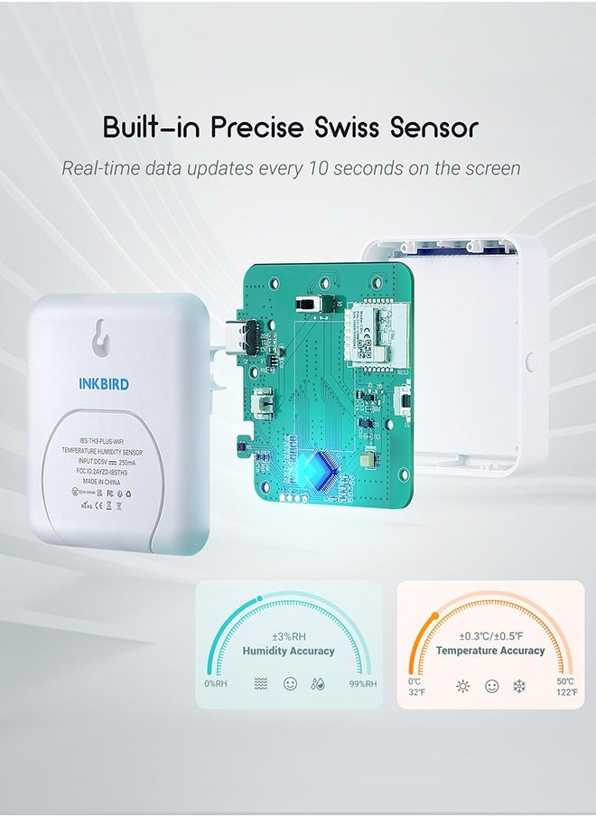 INKBIRD - INKBIRD WiFi Thermometer Hygrometer Monitor Indoor Temperature Humidity Smart Sensor IBS-TH3-PLUS-WIFI with LCD Display App Notification Alert 1 Year Data Storage Export Remote Monitor - Image 1
