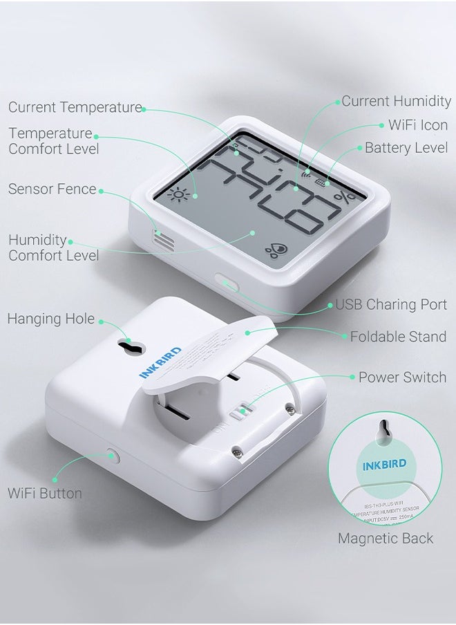 INKBIRD - INKBIRD WiFi Thermometer Hygrometer Monitor Indoor Temperature Humidity Smart Sensor IBS-TH3-PLUS-WIFI with LCD Display App Notification Alert 1 Year Data Storage Export Remote Monitor - Image 1