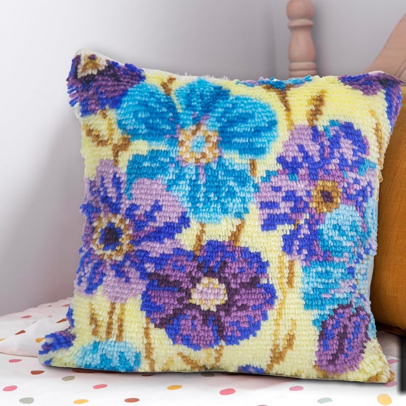 LAPATAIN Latch Hook Kits for DIY Throw Pillow Cover,Purple Flowers Pattern Needlework Cushion Cover Hand Craft Crochet for Great Family 17x17inch - Image 4