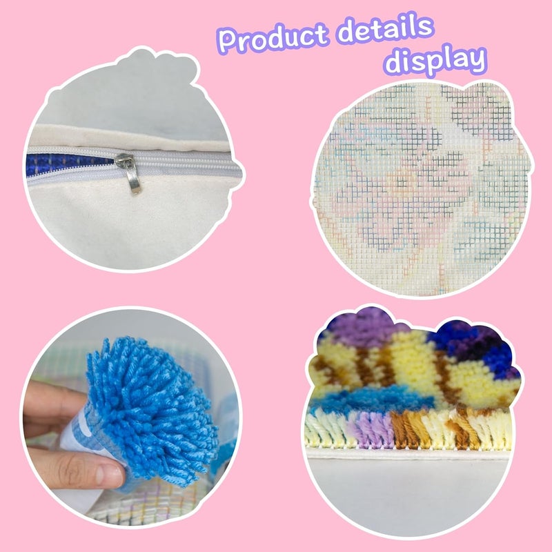 LAPATAIN Latch Hook Kits for DIY Throw Pillow Cover,Purple Flowers Pattern Needlework Cushion Cover Hand Craft Crochet for Great Family 17x17inch - Image 3