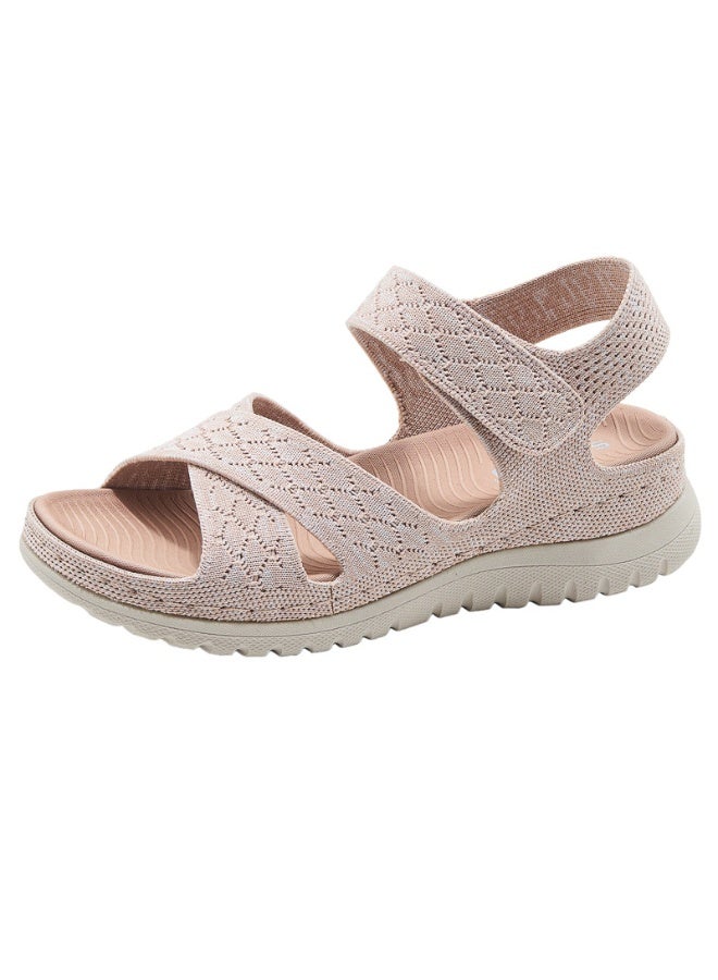 NIBEMINENT Anti-Slip Stitching Flat Bottom Sandals Women's Summer Beach Sandals Large Size Comfortable Leather Shoes for Women  - Image 1