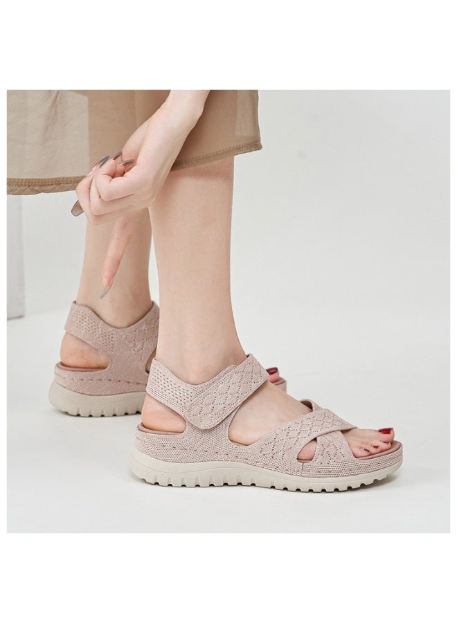 NIBEMINENT Anti-Slip Stitching Flat Bottom Sandals Women's Summer Beach Sandals Large Size Comfortable Leather Shoes for Women  - Image 2