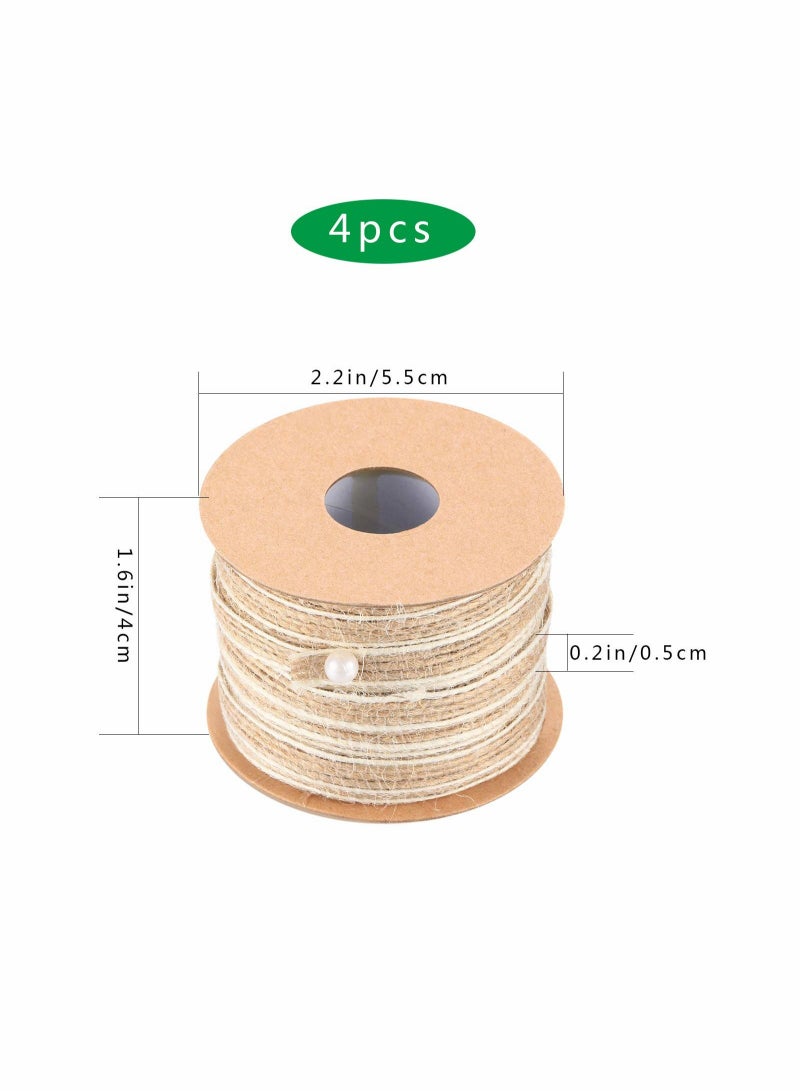 Zikra Jute Hessian Ribbon, Natural Burlap Ribbon Bundle, Jute Ribbon for DIY Crafts Gift Packaging Wedding Decoration 4 Rolls - Image 2