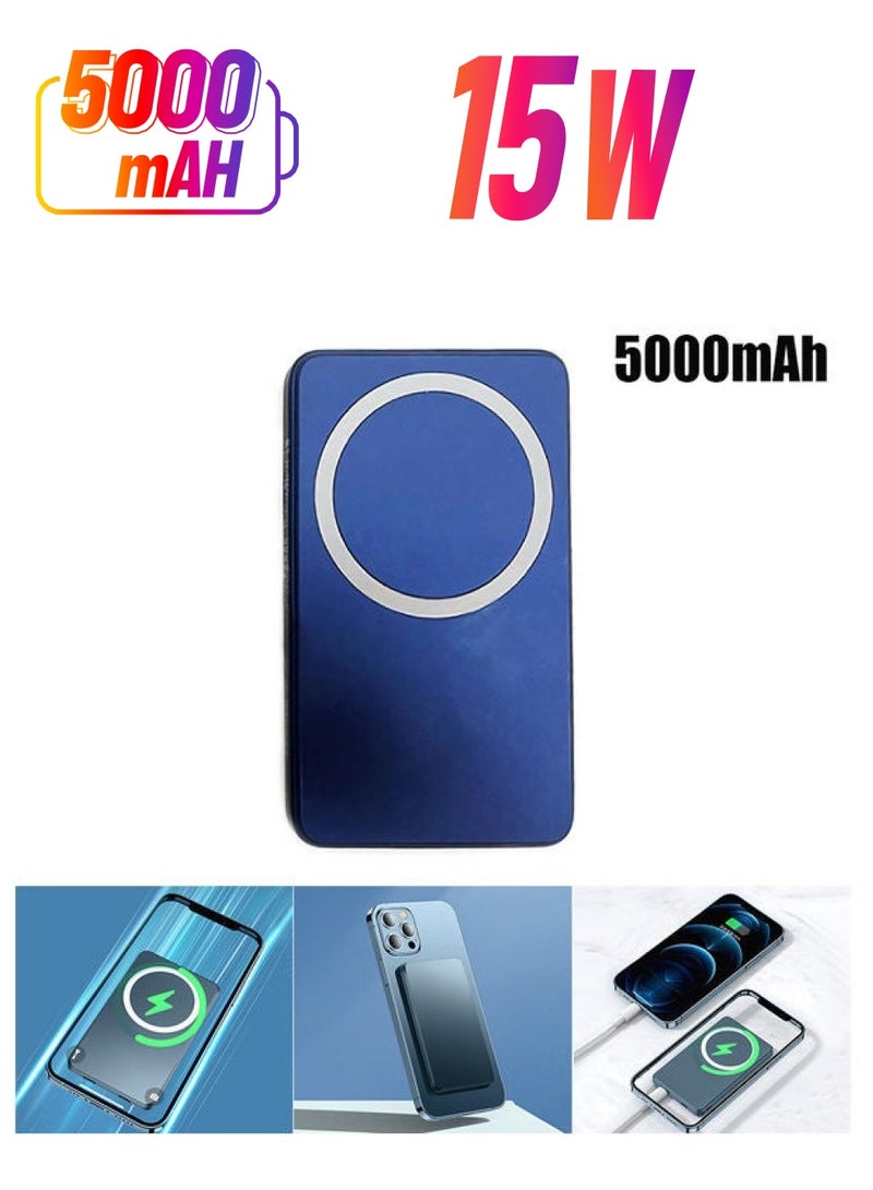 Raxoom 15W Portable  Magnetic Wireless Charging   Power Bank 5000mAh Blue - Image 1