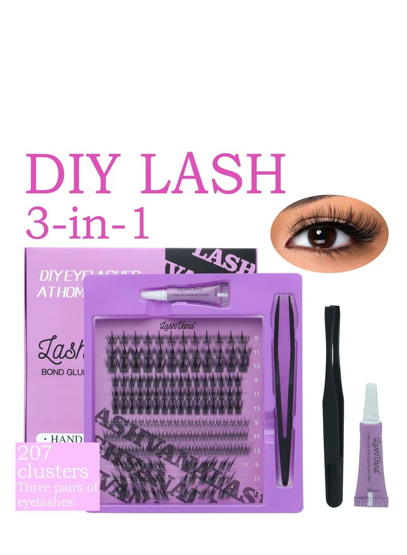 lashvana 213pcs False Eyelashes,DIY Individual Eyelash Extension Kit,207Clusters 9-13mm Mixed Individual Lashes Cluster,6clusters Fox-style false eyelashes With Eyelash tweezers And glue Kit,Newbie Applicable, Can Be Used Repeatedly. - Image 1